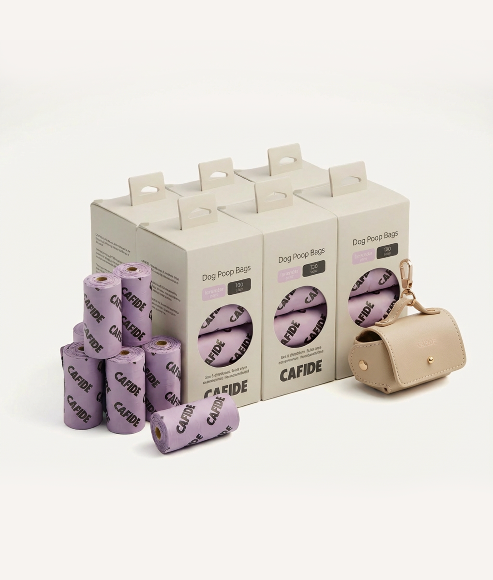 Pack 6 Bolsas Excrementos + Portabolsas Cuero Vegano Beige, Jala
